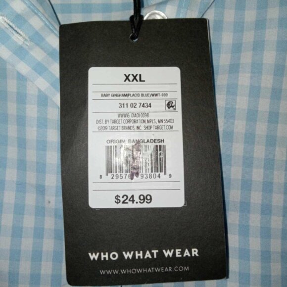 Who What Wear Blue White Gingham Checkered Ruffles Short Sleeve Blouse NWT XXL - Picture 4 of 4